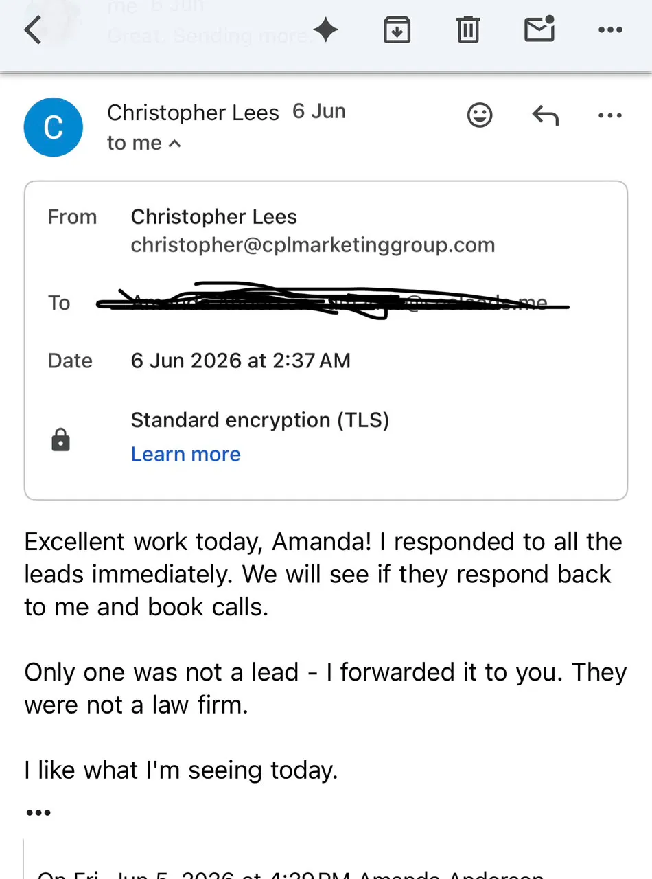 Client chat feedback showing successful campaign execution results