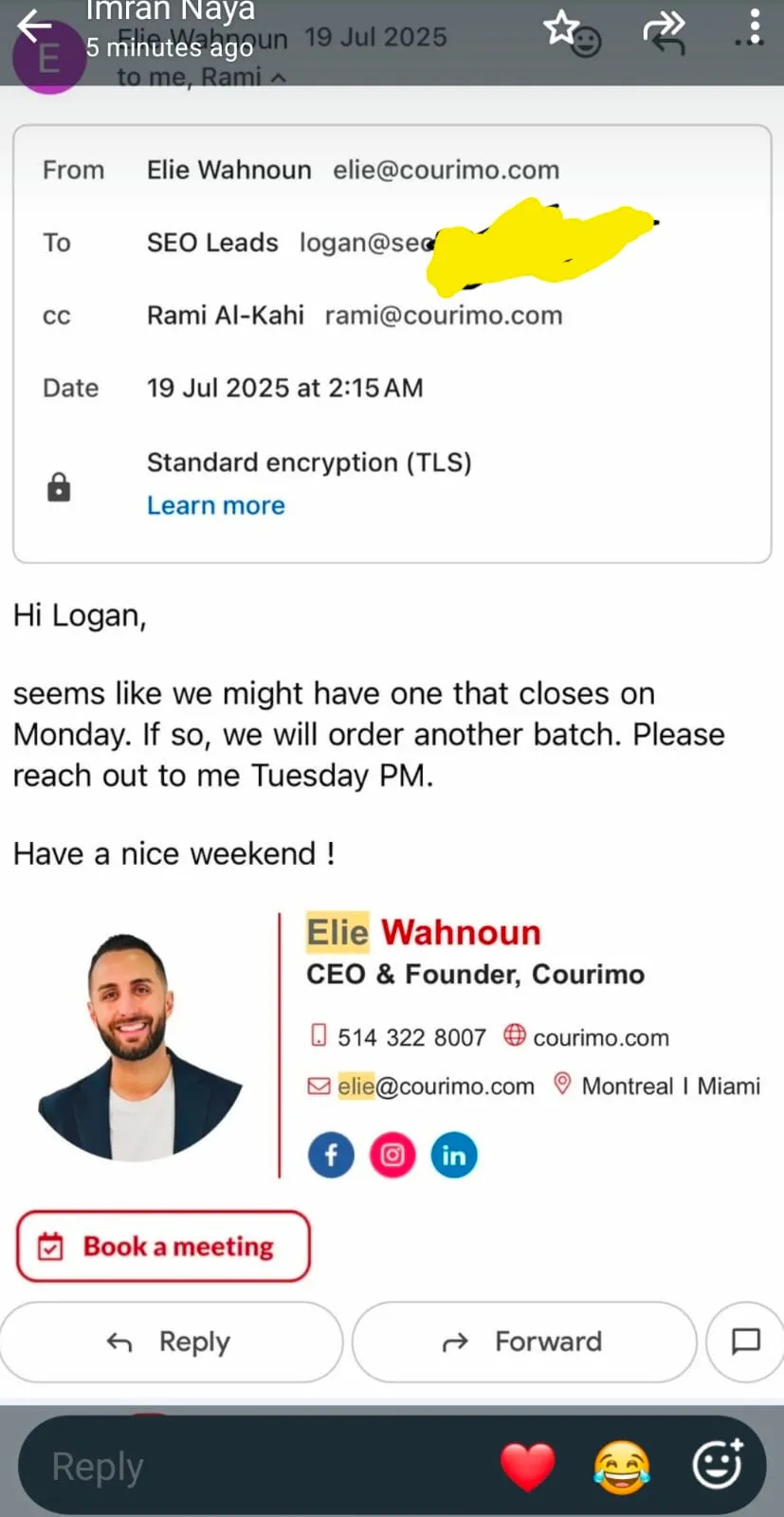 Client chat feedback showing successful campaign execution results